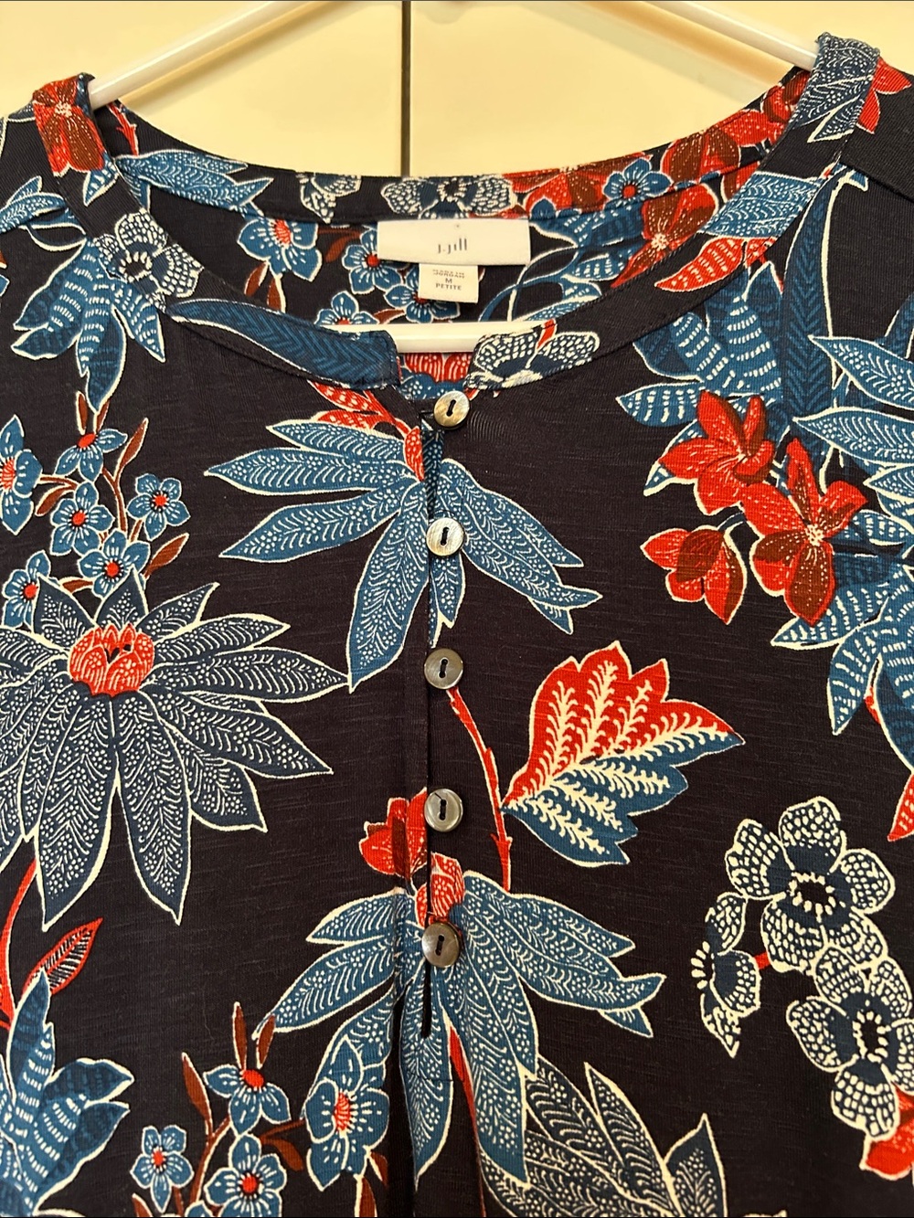 J. Jill Navy Floral Short-Sleeve Midi Dress with Blue & Red Blooms - Picture 3 of 13